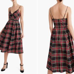 NWT J. Crew Stewart Plaid Silk Spaghetti Strap A-Line Dress 2 PREPPY HOLIDAY